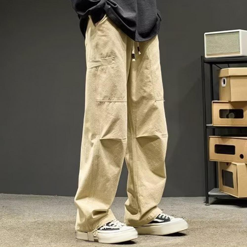 Длинные брюки, уличные брюки-карго с несколькими карманами, эластичный пояс для осени и весны, широкие свободные прямые брюки