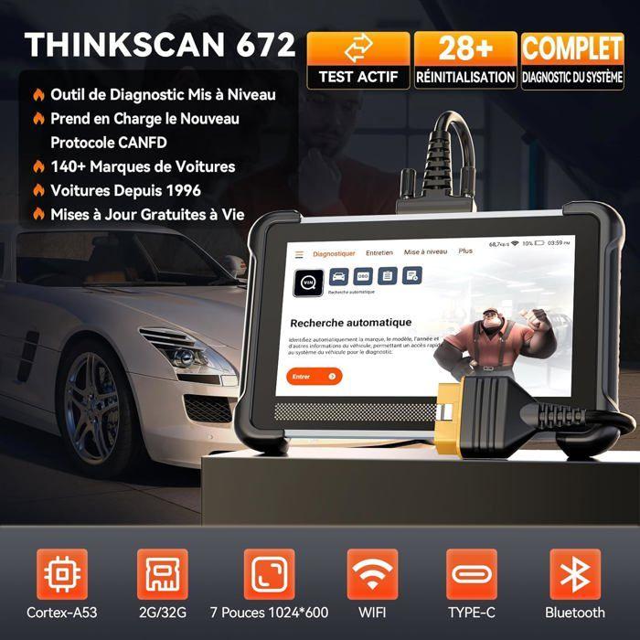 Сканер OBD2 - THINKCAR - ThinkScan 672 - Экран 7 дюймов 1024x600 - 28 сбросов - Bi‑directional CANFD