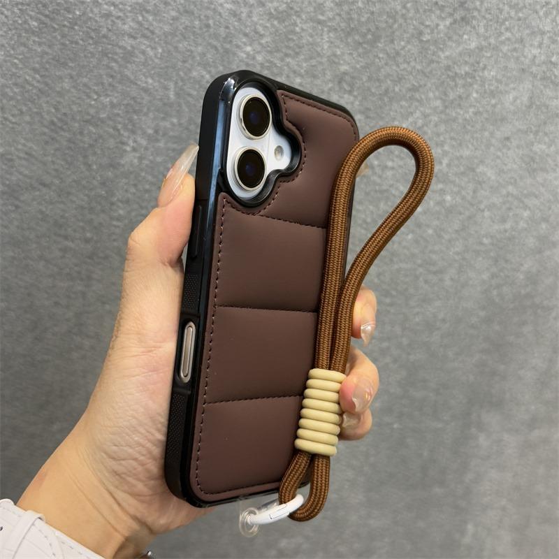 Модный пуховик Чехол-браслет для iPhone 15 16 Pro Max 14 Plus 11 12 13 С ремешком Однотонный Мягкий Ударопрочный Чехол
