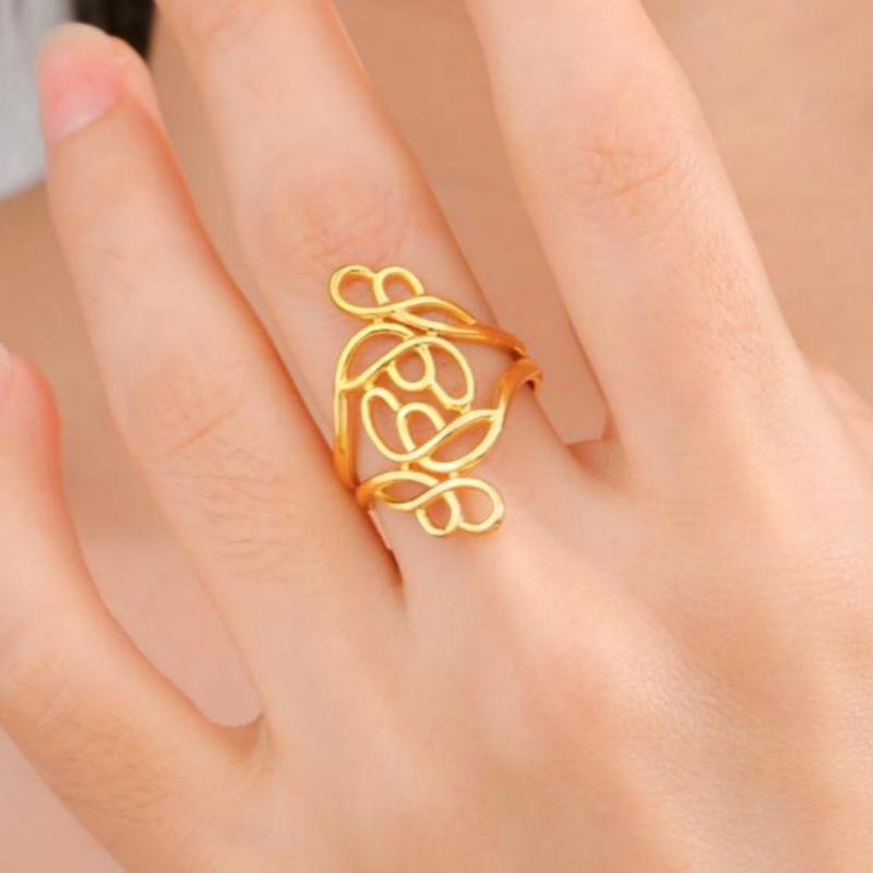 Vintage Stainless Steel Hollow Ring Unisex Exaggerated Geometric Line Open Adjustable Ring Delicate Luxury Party Jewelry Gifts