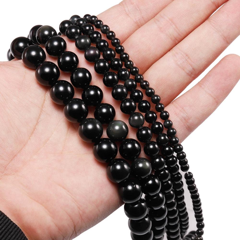 Mm Black Natural 4681012 1strandlot Obsidian Stone Beads Round Loose Spacer Bead For Jewelry Making Findings Diy Bracelet