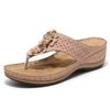 Женские сандалии в стиле бохо, летняя обувь, женские босоножки на каблуках, туфли на танкетке с цветами, сандалии, женские пляжные шлепанцы