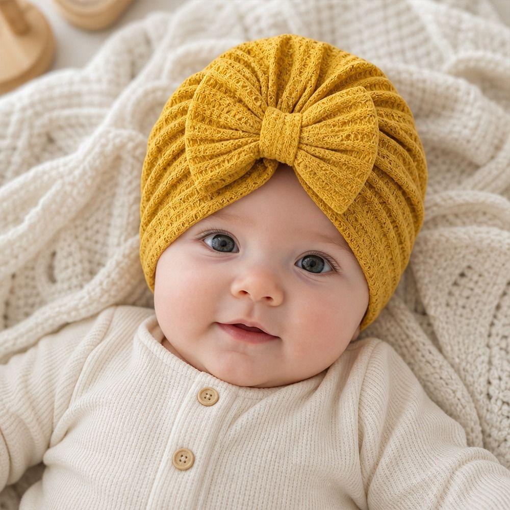 Solid Color Infant Turban Hat Knotted Design Newborn Head Wrap Cute Baby Hat 0-6 Months Fit