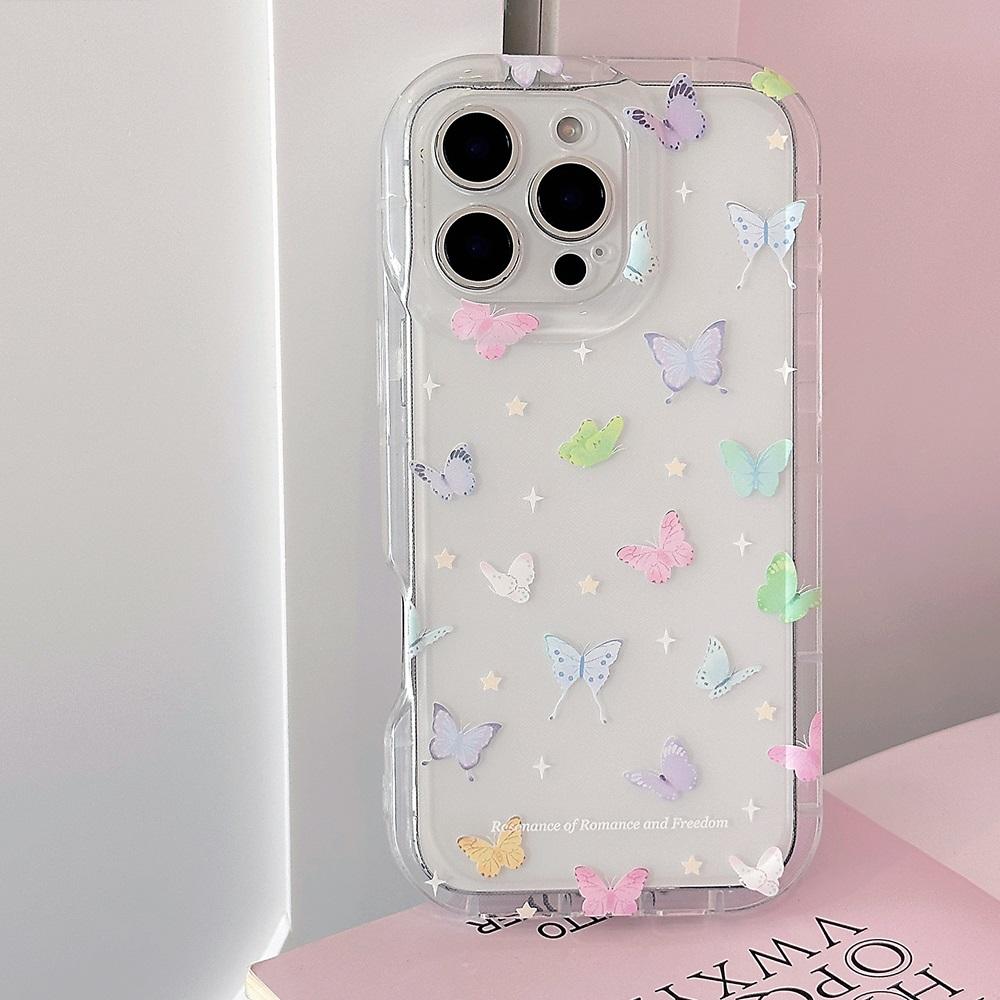 Милый мультяшный разноцветный чехол-бабочка для iPhone 16 15 14 13 12 11 Pro Max Plus, прозрачный силиконовый противоударный чехол
