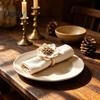 Spring Table Decor Accessories 6Pcs Linen Flower Napkin Rings, Wooden Ring Rustic Holders, Wedding Setting Farmhouse Rings for Bridal Shower