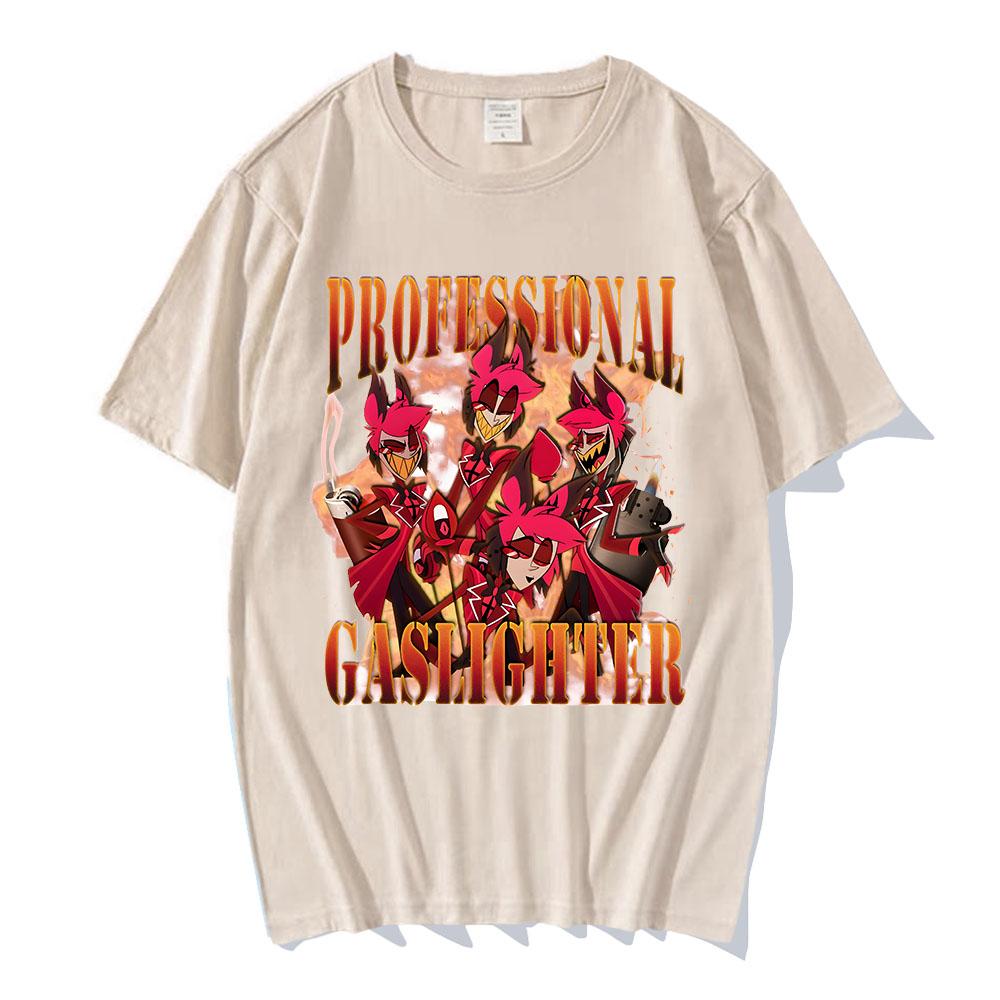 Alastor ПРОФЕССИОНАЛЬНАЯ ЗАЖИГАЛКА Графическая футболка Унисексга Helluva Boss Hazbinhotel Футболки С коротким рукавом Модные Свободные Унисекс Футболки