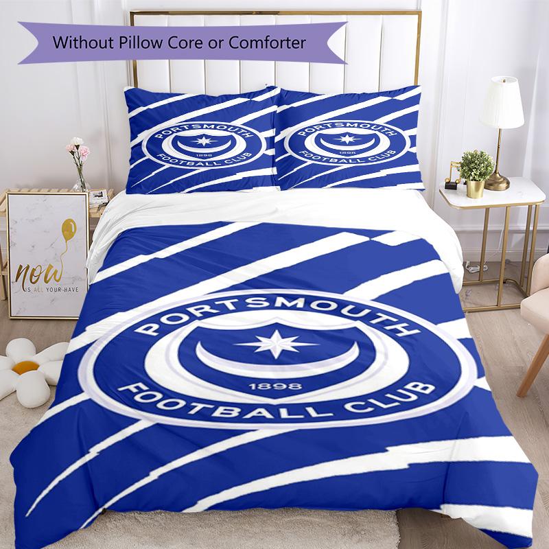 Portsmouth F.C Printed Pattern Duvet Cover Set – includes 1 duvet cover and 2 matching pillowcases Bedroom decor Christmas gifts