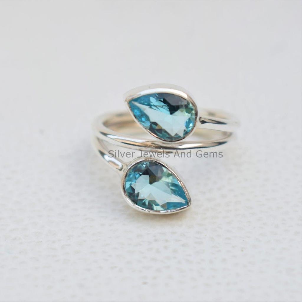 Natural Blue Topaz Ring-Handmade Silver Ring-925 Sterling Silver Ring-Designer Blue Topaz Ring-Gift for her-December Birthstone-Promise Ring