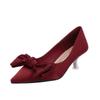 Women's Sheepskin Satin Bow Pointed Stiletto Heels - French Retro, Autumn 2023