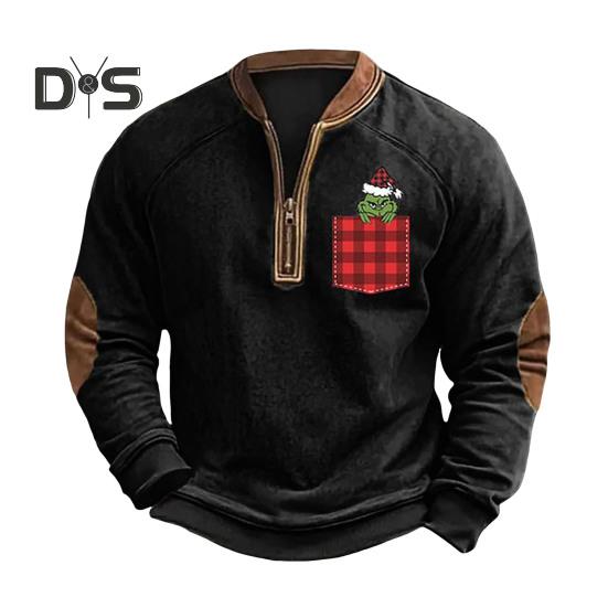 Весна Осень Мужской Топ На Молнии Полуоткрытый V-образный Вырез 3D Мультяшный Принт Лоскутные Рукава Плюс Размер Пуловер Свободный Спортивный Досуг Праздник Свитшот