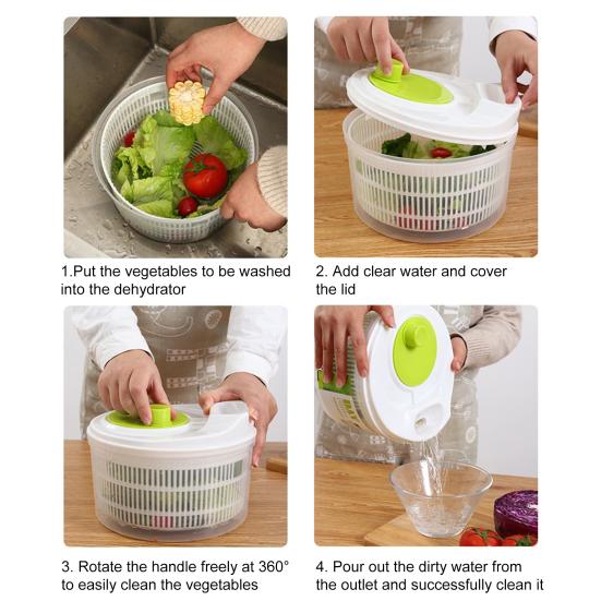 Центрифуга для обжарки салата, овощей, фруктов, миска для мытья салата, большая емкость, без BPA, двухслойная, съемная, ручная центрифуга для обжарки салата