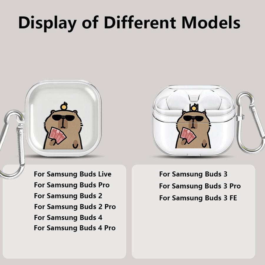 Прозрачный чехол для наушников с крючком для Samsung Galaxy Buds 3Pro 3 FE 4 Pro 4Pro Live 2Pro 2 Милый мультяшный капибара