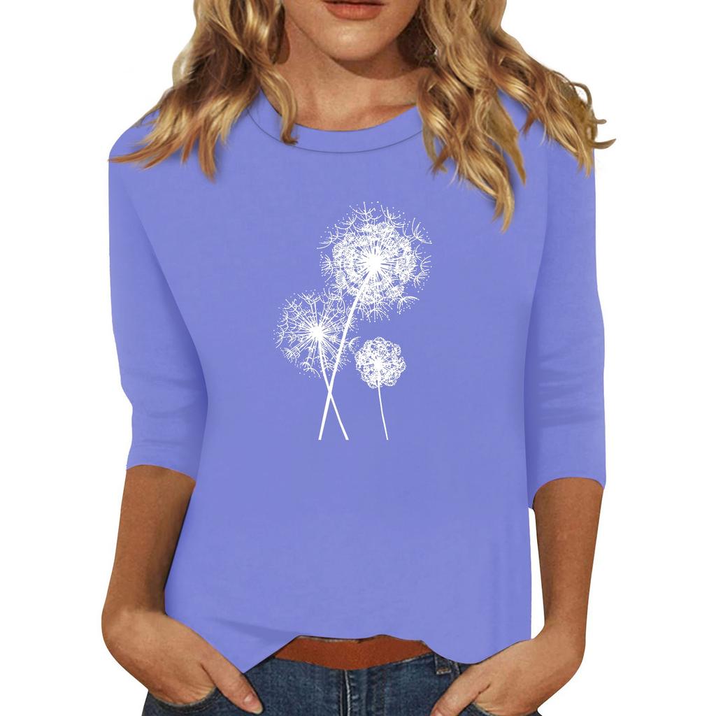 Женский модный повседневный топ с круглым вырезом и короткими рукавами 3/4 с принтом