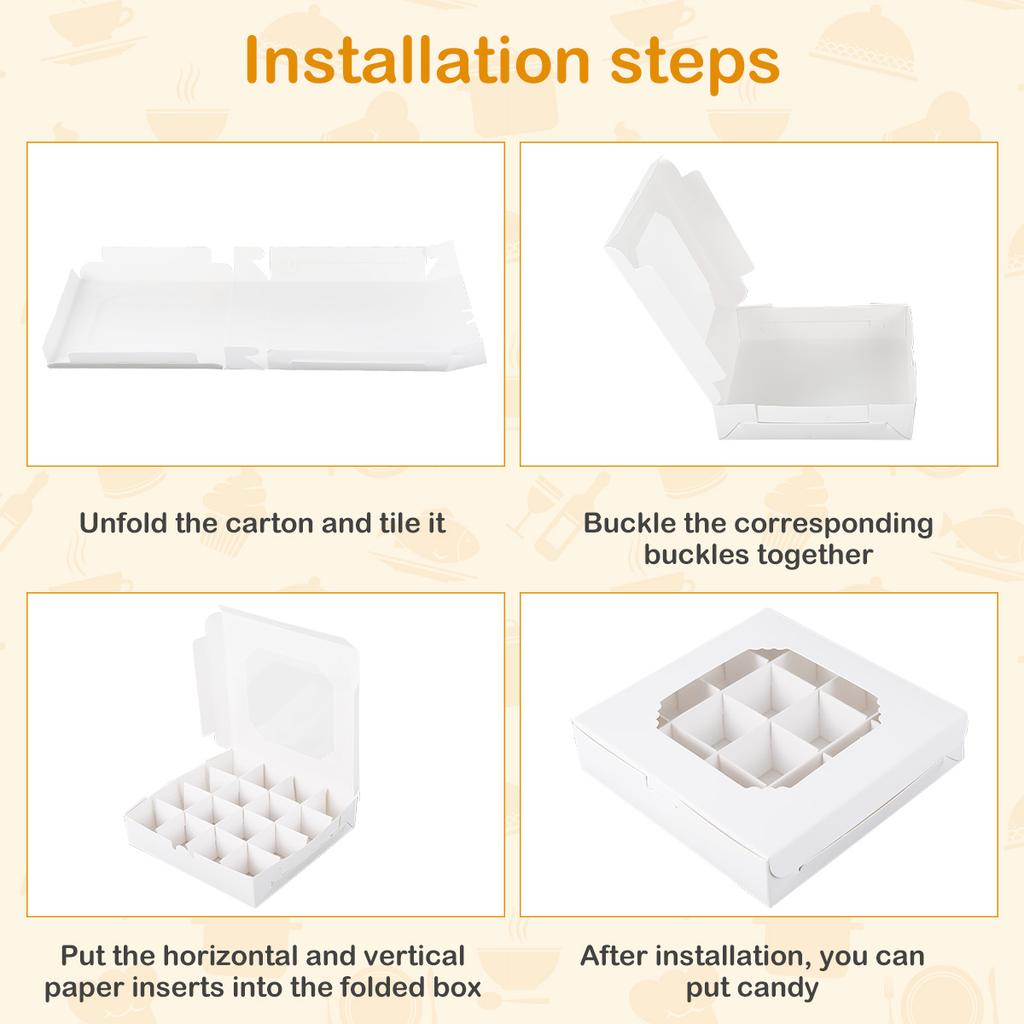 20 шт. Пустые белые коробки для сладостей "ассорти" с вкладышами, прозрачным окошком и разделителем на 16 отделений, быстро собираемые, коробки-пробники