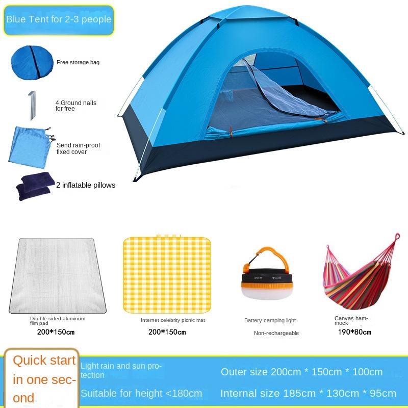 Tent Outdoor Camping Overnight Folding Portable 3-4 People Camping Equipment Thickened Rainproof Automatic Tents Double