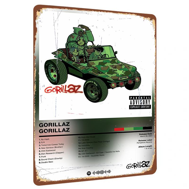 Gorillaz Album Cover Art Metal Tin Sign Vintage Music Decor for Home Bar Wall Decoration
