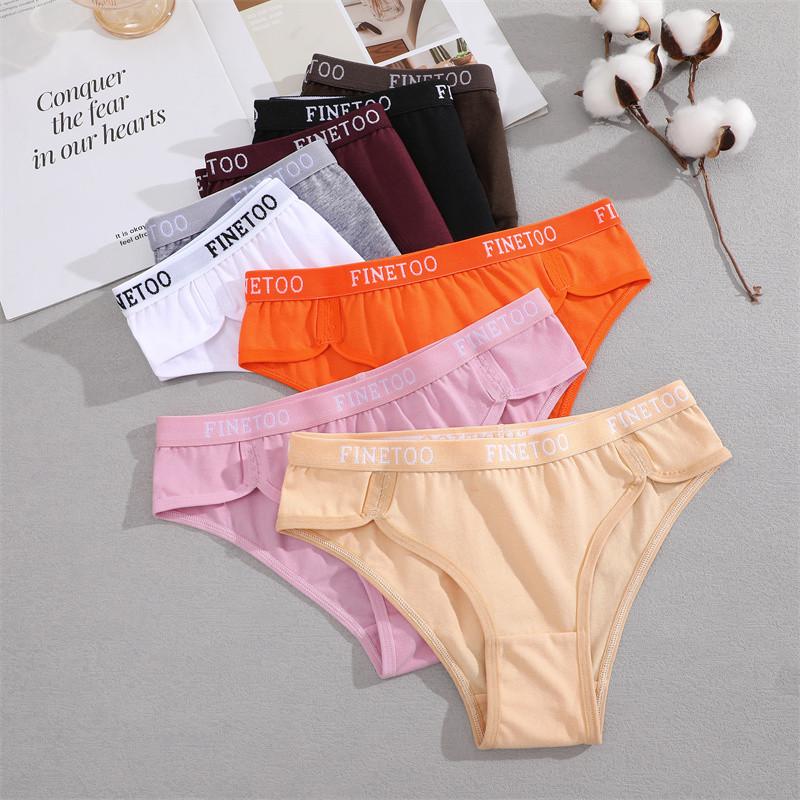 FINETOO Cotton Panty For Women Mid Waist Underwear Breathable Solid Color Lingerie