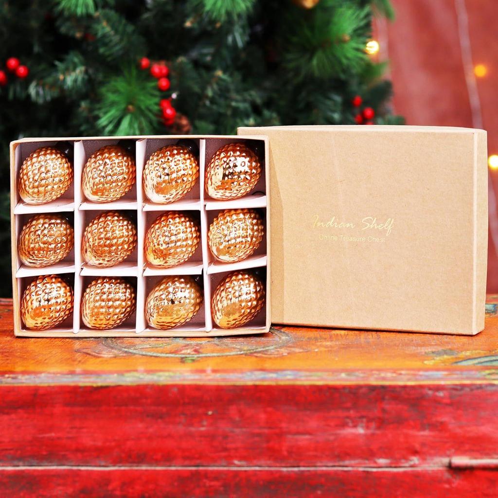 12 Винтажных Медных Стеклянных Елочных Игрушек в Форме Сосновых Шишек для Хэллоуина, Нового Года, Дня Святого Валентина