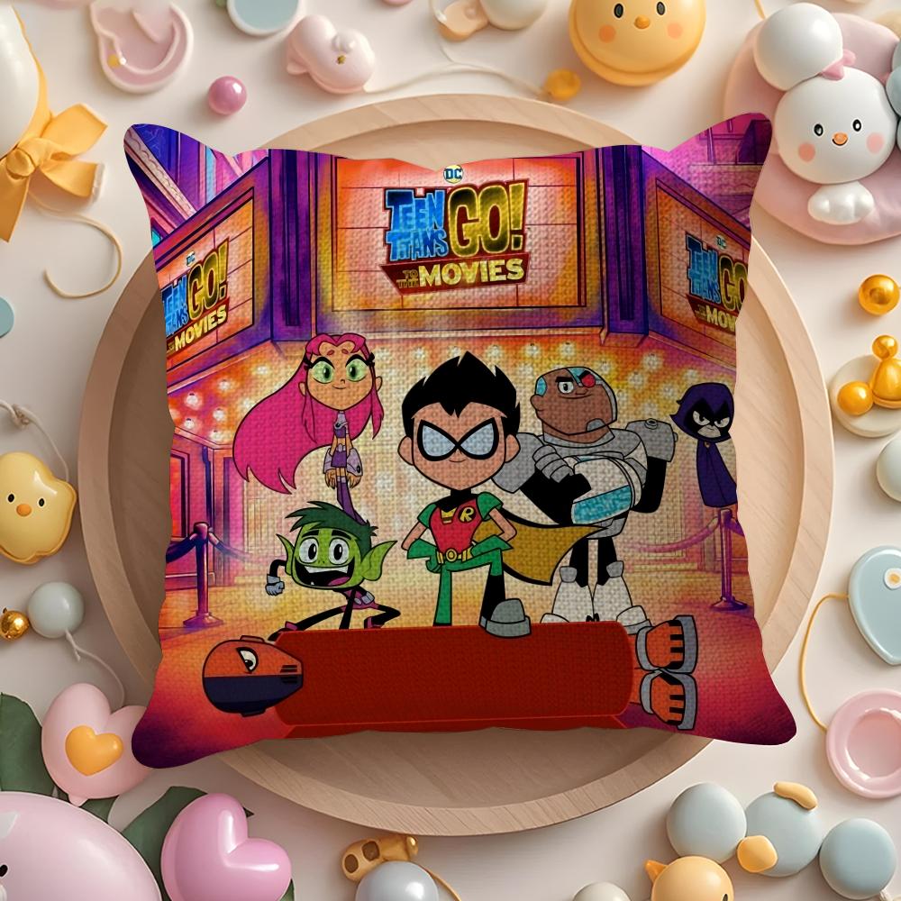 Чехол на подушку T-Teen T-Titans Go Натуральный Лен Органическая Ткань Двусторонний Принт Диван Домашний Декор Подарок Наволочка