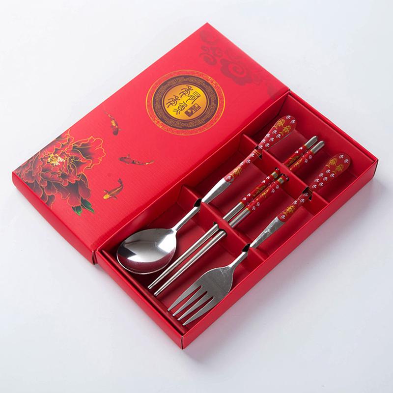 3 шт. столовых приборов из нержавеющей стали палочки для еды ложка вилка подарочная коробка портативный дорожный набор столовых приборов кухонные принадлежности