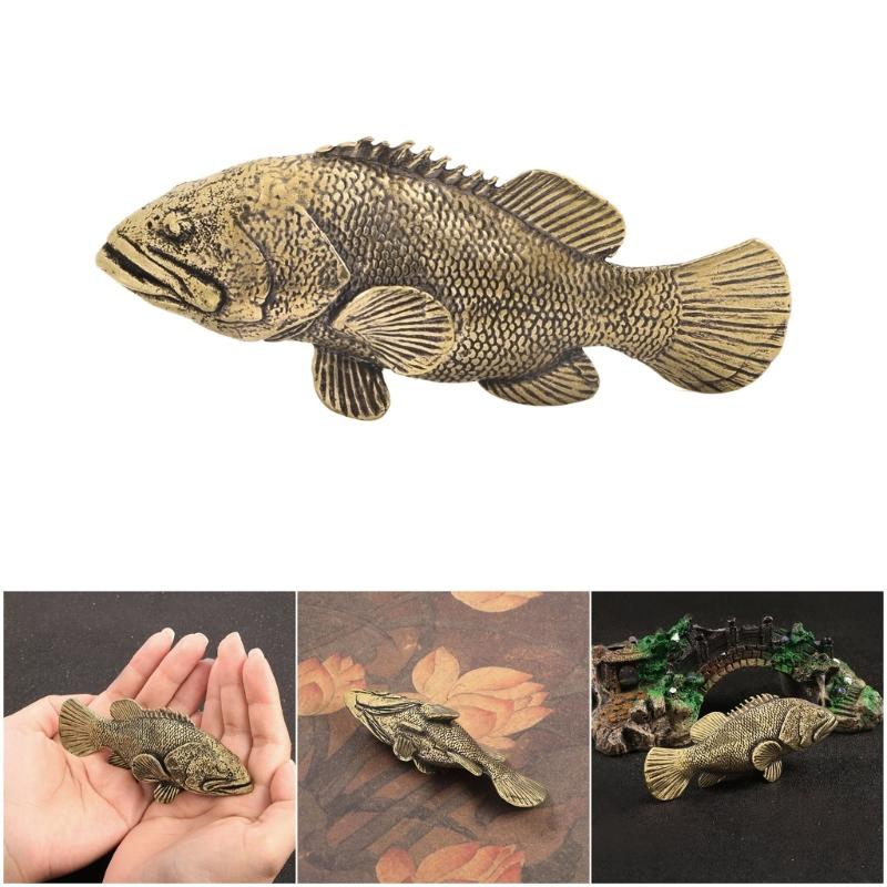 Carving Brasses Grouper Miniature Sculpture Chinese Antique Fengshui Figurine for Home Office Decoration Ornament Gift