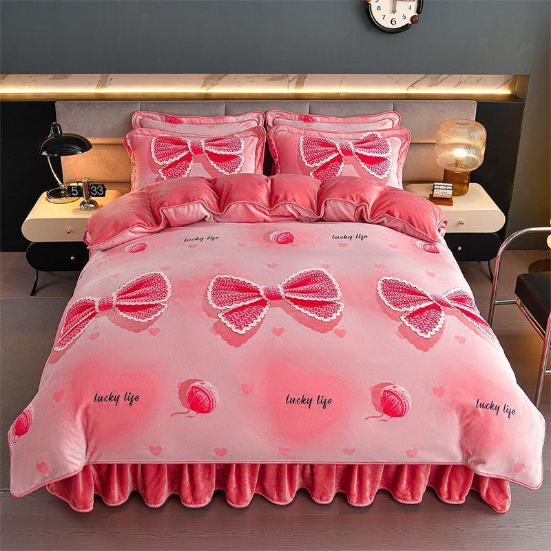 G5Z9 Jin Double-Sided Thickened Velvet Four-Piece Bedding Set for Weddings
