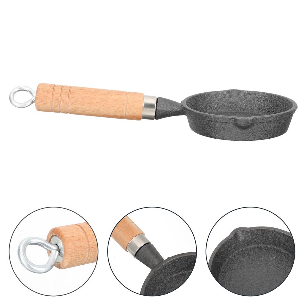 Горячая сковорода для жарки яиц, чугунная сковорода, мини-сковорода с деревянным подогревом, длинная ручка, походная посуда с антипригарным покрытием