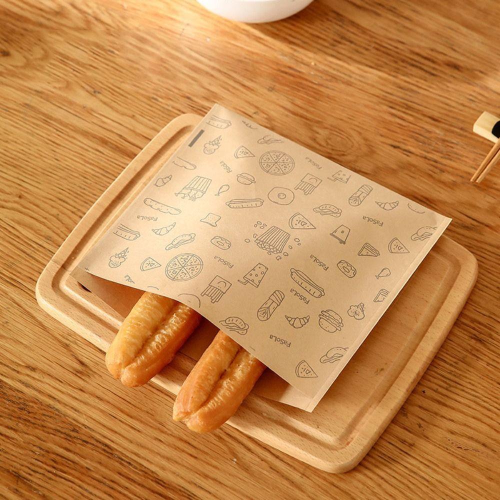 50pcs Disposable Food Packaging Bag Oil-proof French Fries Packaging Bag Snack Wrapping Paper Bread