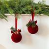 Christmas Red Bell Ornament Plastic Velvet Flocked Bell Ball Tree Ornament for Holiday Window Shop Home Decoration