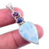 Natural Republic Ларимар, Кианит Драгоценный камень 925 Проба Серебро Подвеска 1.75'' C3S06