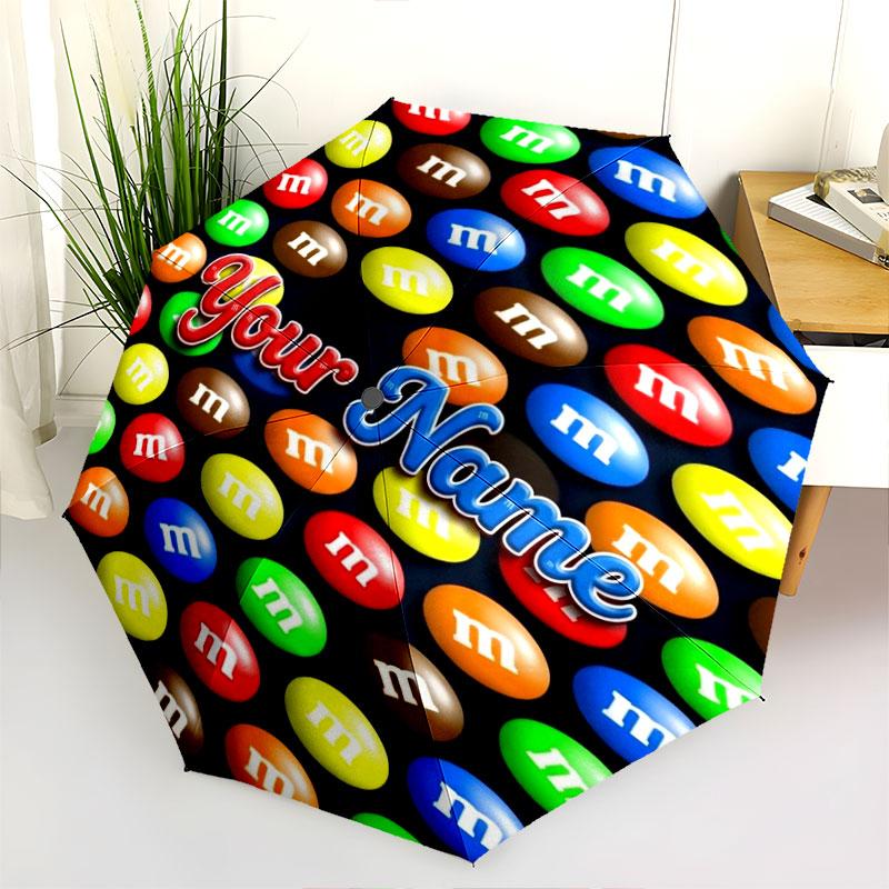 1 шт. Автоматический складной зонт - Узор M&M's с индивидуальным именем, Портативный и складной дизайн с 8 спицами, Рождественские и Новогодние подарки