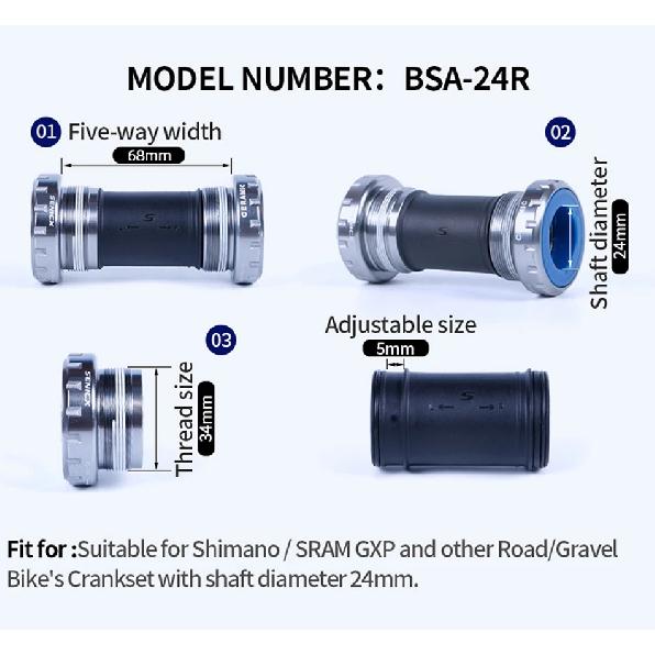 SENICX Bicycle Bottom Bracket Ceramic BSA Thread Road Bike Central Movement Suitable for Shimano / SRAM GXP Crankset 24mm Axis