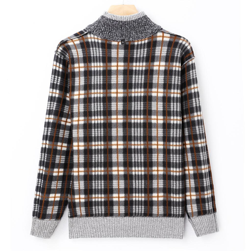 Мужской плюшевый пуловер с длинным рукавом, вязаный свитер на молнии до середины, мужской теплый свитер