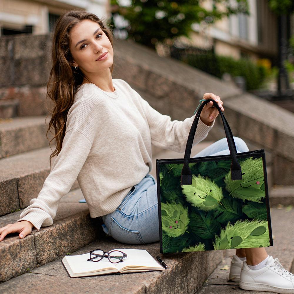 Cute Leaf Print Tote Bag Casual Fashion Large Capacity Portable Daily Outdoor Shopping Handbag