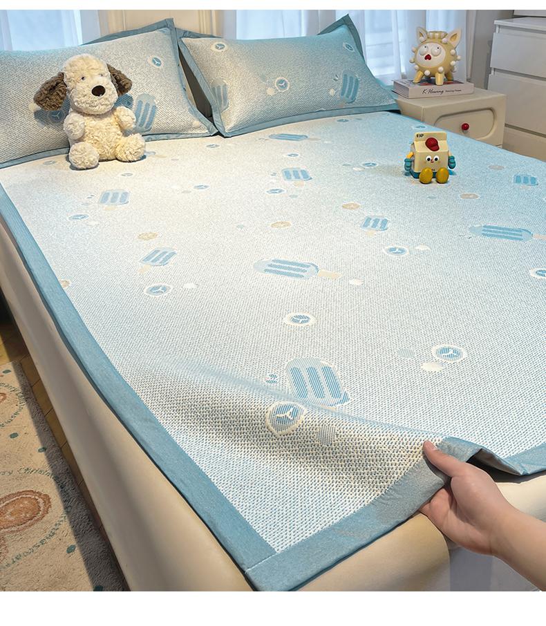 A-class cooling PE cooling mat three piece set for student dormitories, summer cartoon jacquard ice silk cooling mat, air-conditioned mat