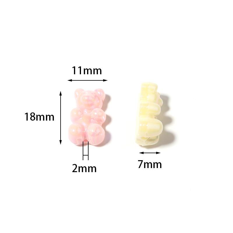 30Pcs 18×11mm Acrylic Beads Plated Colored Mini Bear Vertical Hole Loose Beads For DIY Craft Earrings Phone Chains Accessories