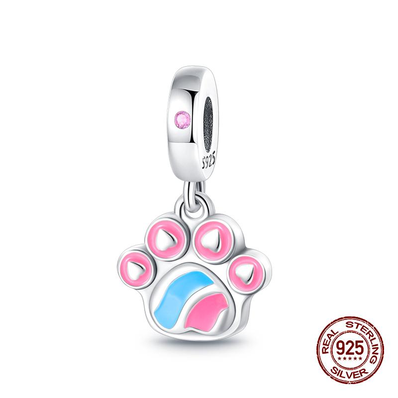 100% серебряная чашка 925 пробы с музыкальным котом, розовыми кошачьими лапками, бусины, подходят для оригинального браслета 925 пробы, изящные милые ювелирные изделия, подарок своими руками