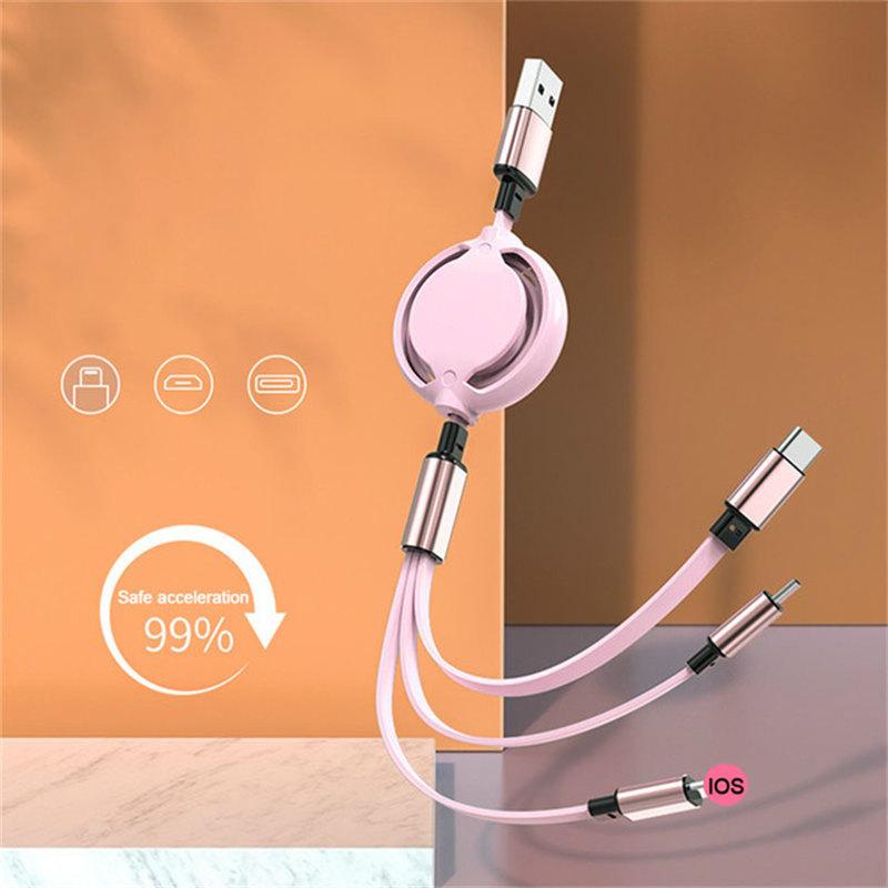 3 In 1 Retractable Data USB Cable for IPhone Charger Fast Wire Charging Cable for Android Phone Type C Xiaomi Huawei Samsung