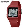 SANDA New Square Men Watch LED Luminous Digital 5Bar Waterproof Clock Fashion Student Sports Multifunction Chronograph Watch