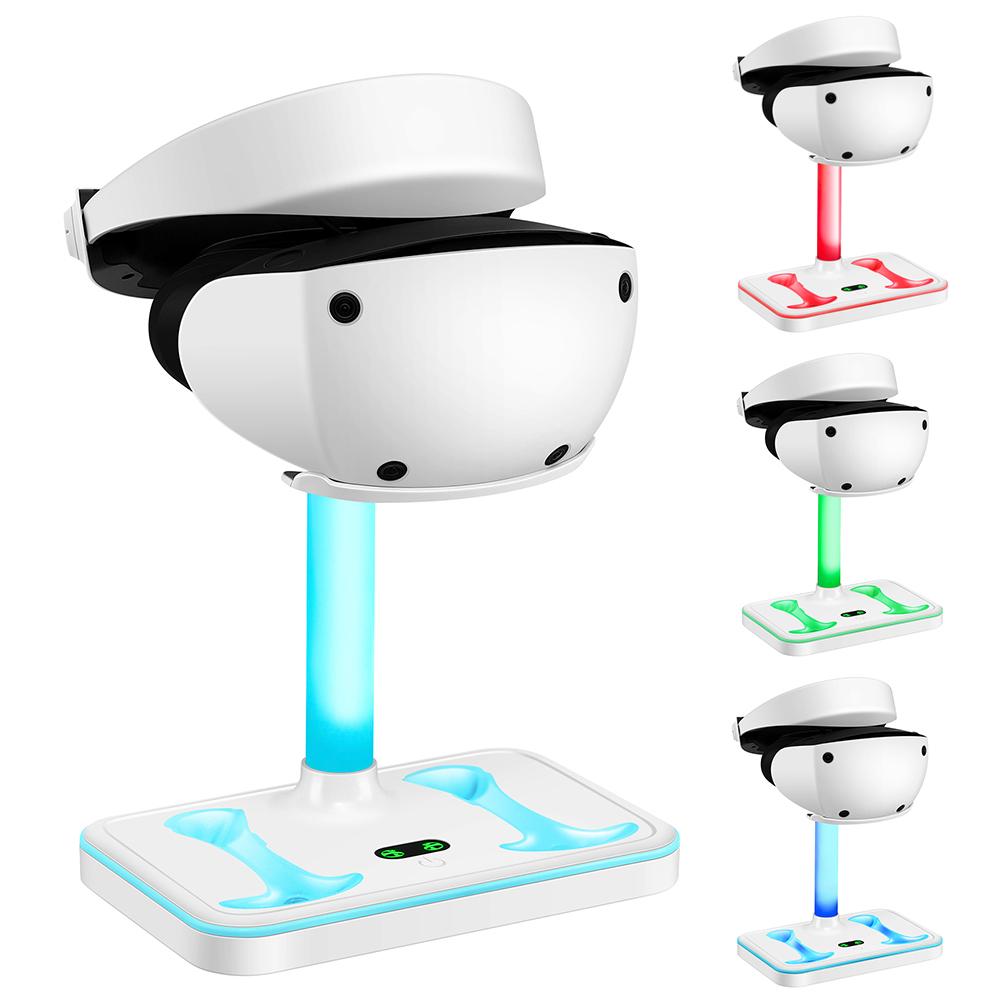 Зарядная станция для игрового контроллера, красочная RGB-подсветка, док-станция для зарядки, подставка для хранения, аксессуары для очков и гарнитуры для PS VR2 Joypad