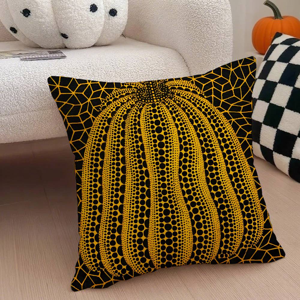 Yayoi Kusama Abstract Art Pumpkin Pillow Case Anti-Dustmite Pillowcase Invisible Zipper Silky Short Plush Sofa Cushion Cover