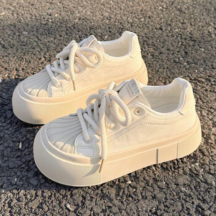Shell head board shoes women's platform heightening white shoes 2024 spring new shoes versatile niche trendy casual women's shoes