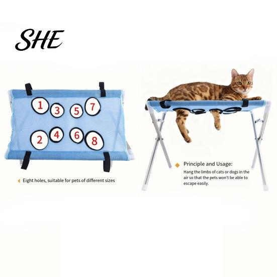 Breathable Grooming Sling Pet Table, Hammock with Foldable Stand, 4-Hole or Puppy Ear Cleaning Aid 8-Hole, Washing Station for Cats, Small Dogs,