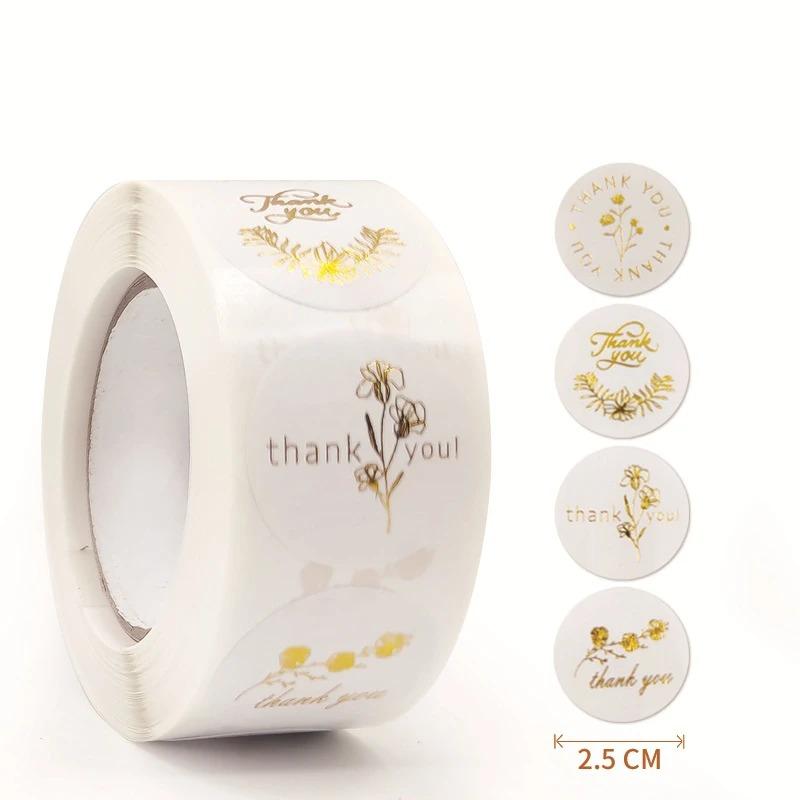 500 Наклеек/рулон Наклеек «Спасибо» из золотой фольги Коробки для подарочных карт Украшение для упаковки на вечеринку Упаковка для выпечки