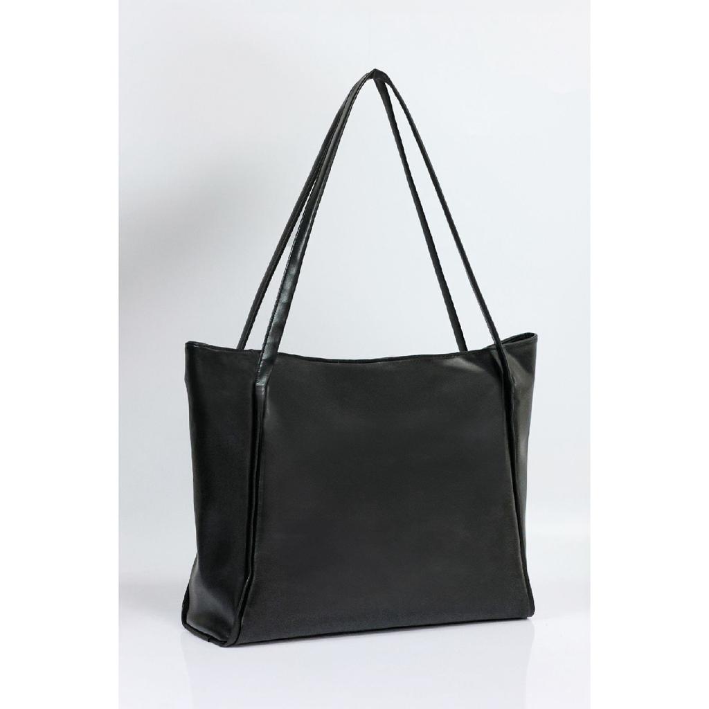 Women's Black Zipper Shopper Bag