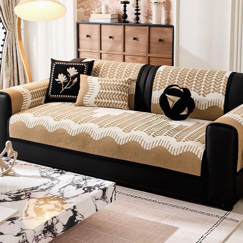 Italian High-End Light Luxury Chenille Sofa Cushion, Universal Fixed Non-Slip Seat Cushion In All Seasons, Straight Row Sofa Cover Cloth Towel