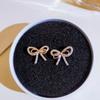 Huitan Luxury Gold Color Bow Stud Earrings Inlaid Crystal Cubic Zirconia Fancy Women's Earrings Daily Wear Chic Accessories Gift