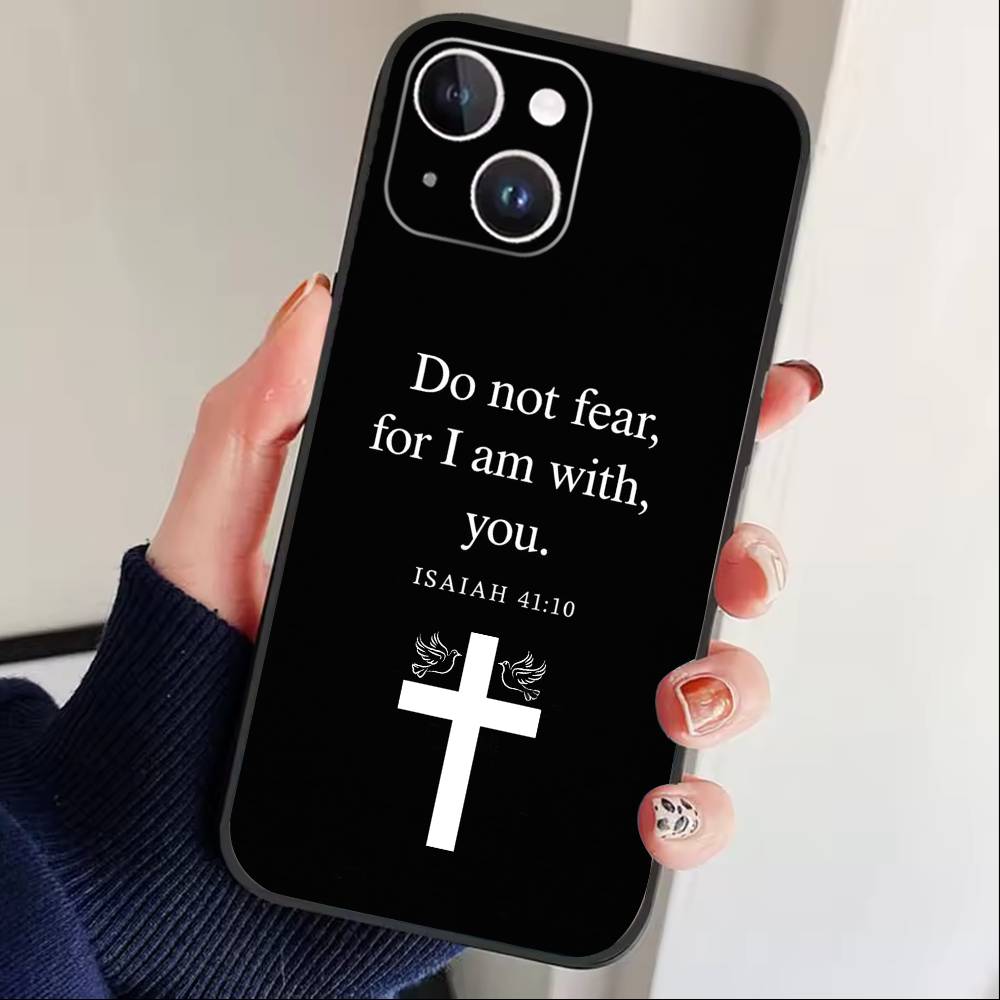 Библейский стих Иисус Христос Христианский чехол для телефона для iPhone 16,15,14,13,12,17,Pro Max,Plus Силиконовый черный чехол