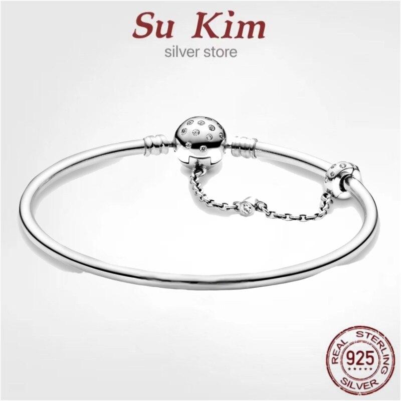 Sale 100 %Real 925 Sterling Silver Pan Bracelet For Women Fit Original Design Snake Charms Bangle Diy High Quality Jewelry