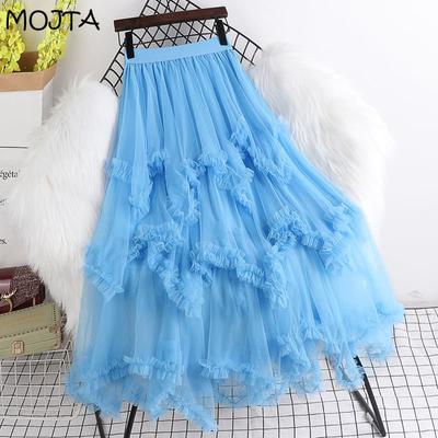 Весенне-осенняя женская нерегулярная сетчатая пышная юбка с высокой талией, юбка средней длины